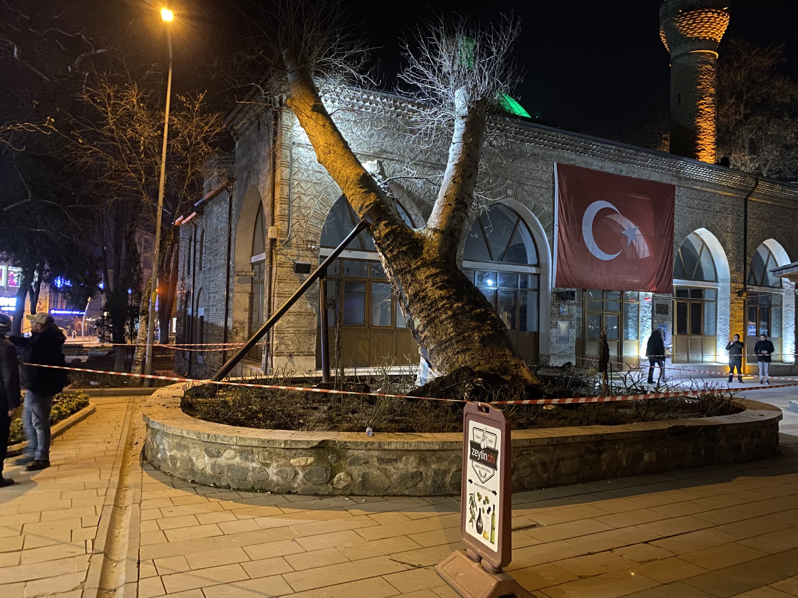 600 yıllık İshakpaşa Camii’nin girişinde bulunan asırlık çınar ağacı kökünden