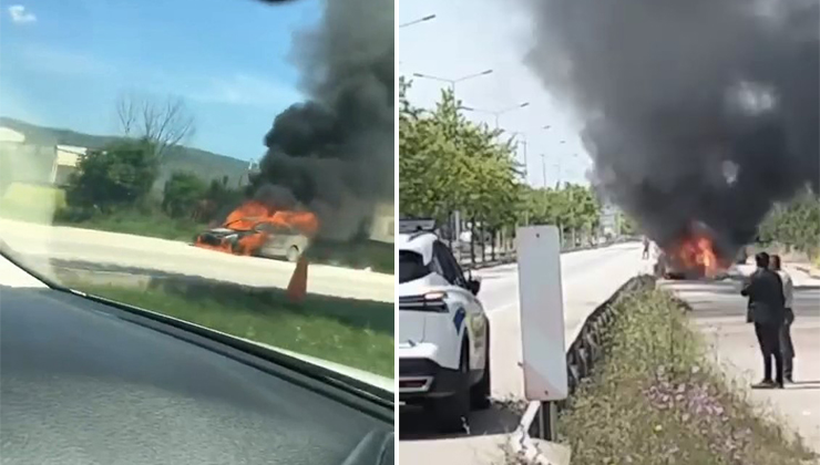 Bursa’da seyir halindeki otomobil alev alev yandı