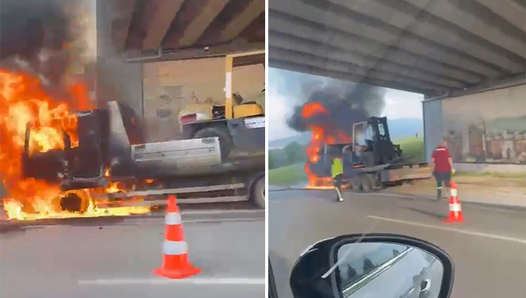 Bursa’da forklift taşıyan kamyon alevlere teslim oldu