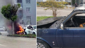 Bursa’nın Mudanya ilçesinde 16 EY 069 plakalı araçtan yükselen dumanları