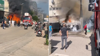 Bursa'nın İnegöl ilçesinde faaliyet gösteren bir mobilya imalathanesinin bahçesindeki atıklar