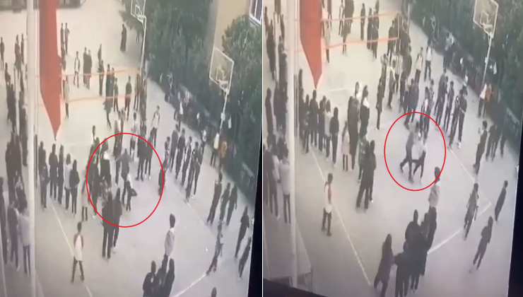 Bursa'da bir ortaokulda yaşanan şiddet olayı, güvenlik kameralarına yansıdı. Osmangazi