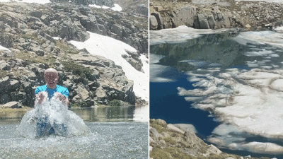 Bursalı dağcılar, Haziran ayında Uludağ'ın buz tutan gölünde yüzdü. Yaklaşık