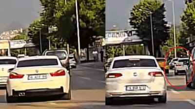 Bursa'da makas atarak trafiği tehlikeye atan sürücü kameraya yansıdı.
