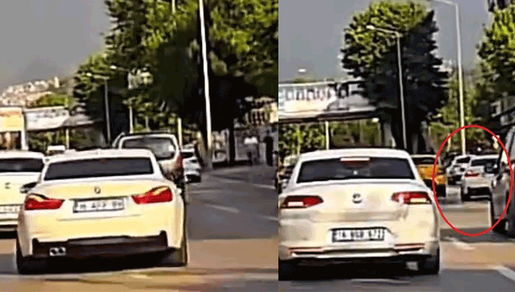 Bursa'da makas atarak trafiği tehlikeye atan sürücü kameraya yansıdı.
