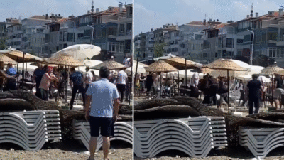 Bursa'da halkın ücretsiz yararlanması gereken plajda izinsiz şekilde şezlong koyup