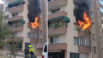 Bursa'da 7 katlı binanın 2'inci katının mutfağından yükselen alevler, apartman