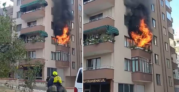 Bursa'da 7 katlı binanın 2'inci katının mutfağından yükselen alevler, apartman