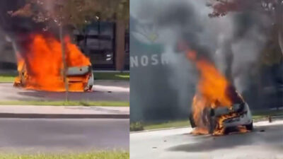 Bursa’nın Nilüfer ilçesinde park halindeki bir otomobil alev alev yandı.