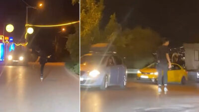 Uludağ yolundan aşağı hızla inen genç, canını hiçe saydı. Patenli