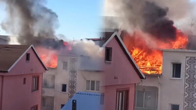 Bursa’nın Osmangazi ilçesinde 3 katlı bir binanın çatı katında çıkan