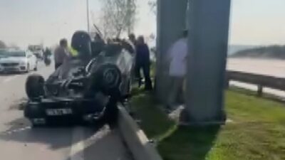 Bursa’nın Nilüfer ilçesinde kontrolden çıkan bir otomobil, refüje çarpıp takla