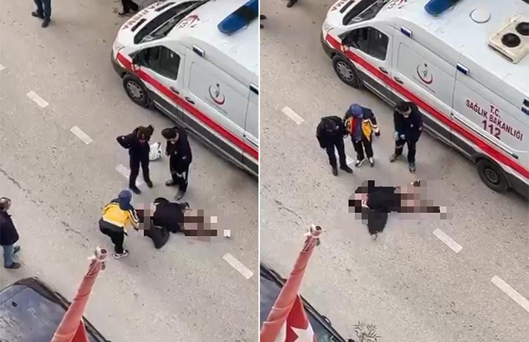 Bursa'da sabahın ilk ışıklarında yol ortasında sinir krizi geçiren kadın,
