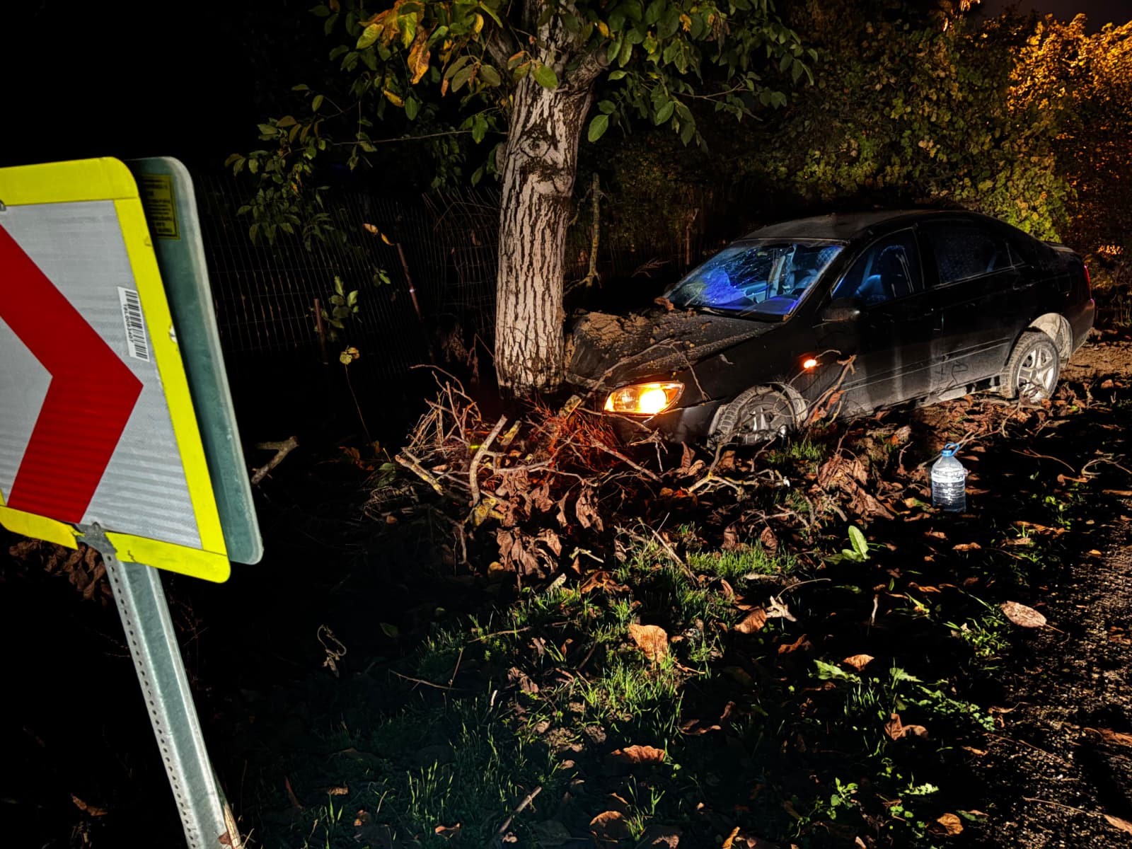 Bursa’nın İnegöl ilçesinde sürücüsünün kontrolünden çıkan otomobil yol kenarındaki ağaca