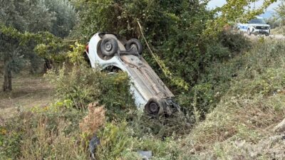 Bursa’nın İznik ilçesinde sollama yapmak isteyen sürücü, direksiyon kontrolünü kaybederek