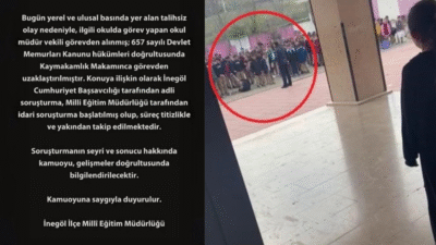 Bursa'nın İnegöl ilçesinde bayrak töreninde bir öğrenciyi itekleyerek darbeden okul