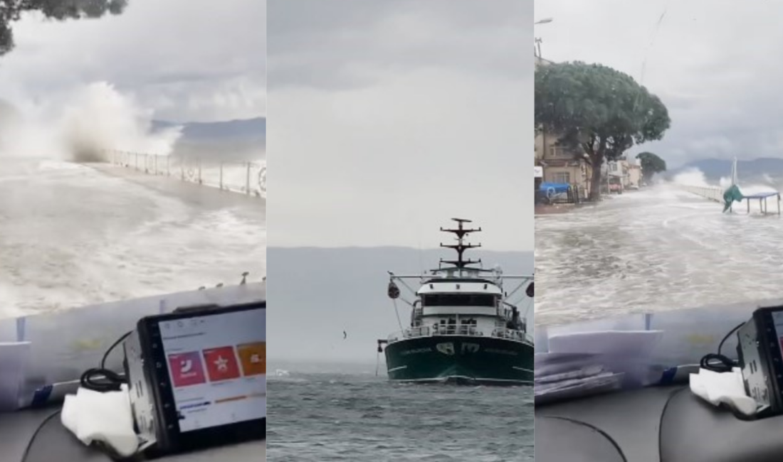 Bursa'nın Gemlik ilçesinde şiddetli fırtına sebebiyle kara ile deniz birleşti.