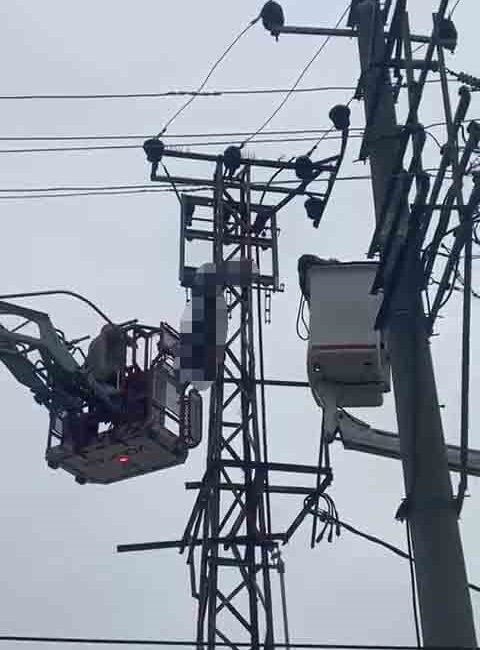 Bursa’da, iddiaya göre, hırsızlık yapmak için elektrik direğine çıkan bir