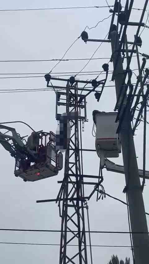 Bursa’da, iddiaya göre, hırsızlık yapmak için elektrik direğine çıkan bir