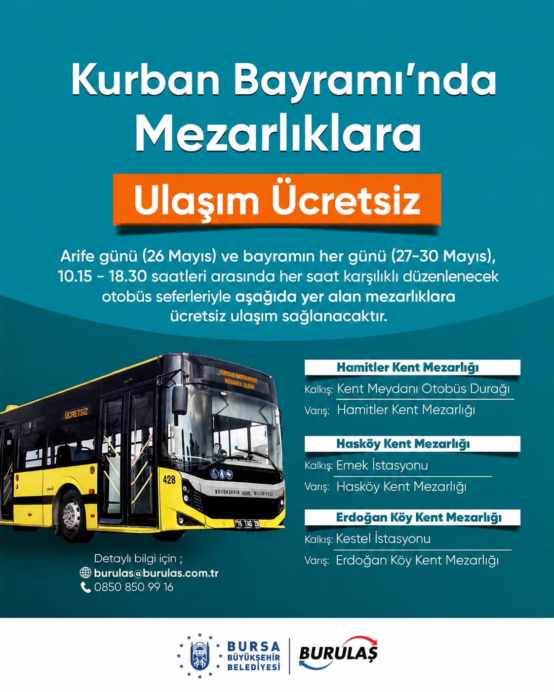 Bursa Büyükşehir Belediyesi, Kurban Bayramı boyunca ulaşım, zabıta, itfaiye, BUSKİ